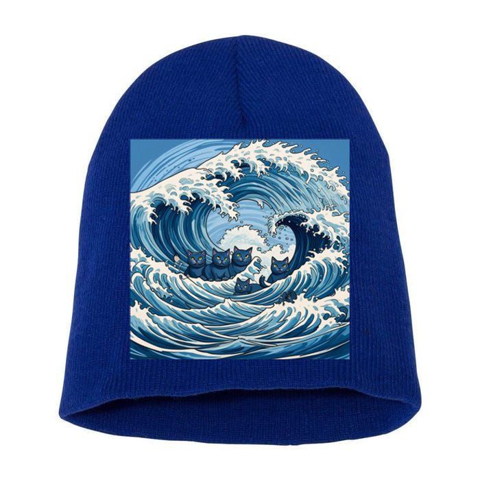 Blue Wave Cat Ladies For Kamala Harris President 2024 Gift Short Acrylic Beanie