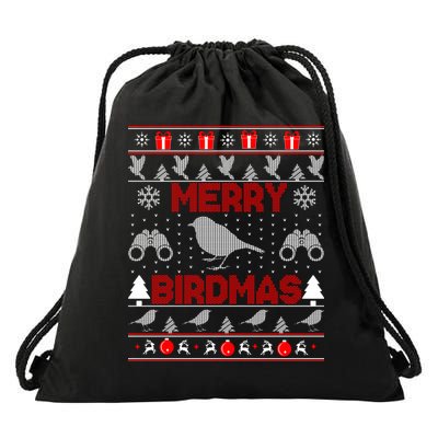 Bird Watching Christmas Birding Merry Birdmas Ugly Sweater Gift Drawstring Bag