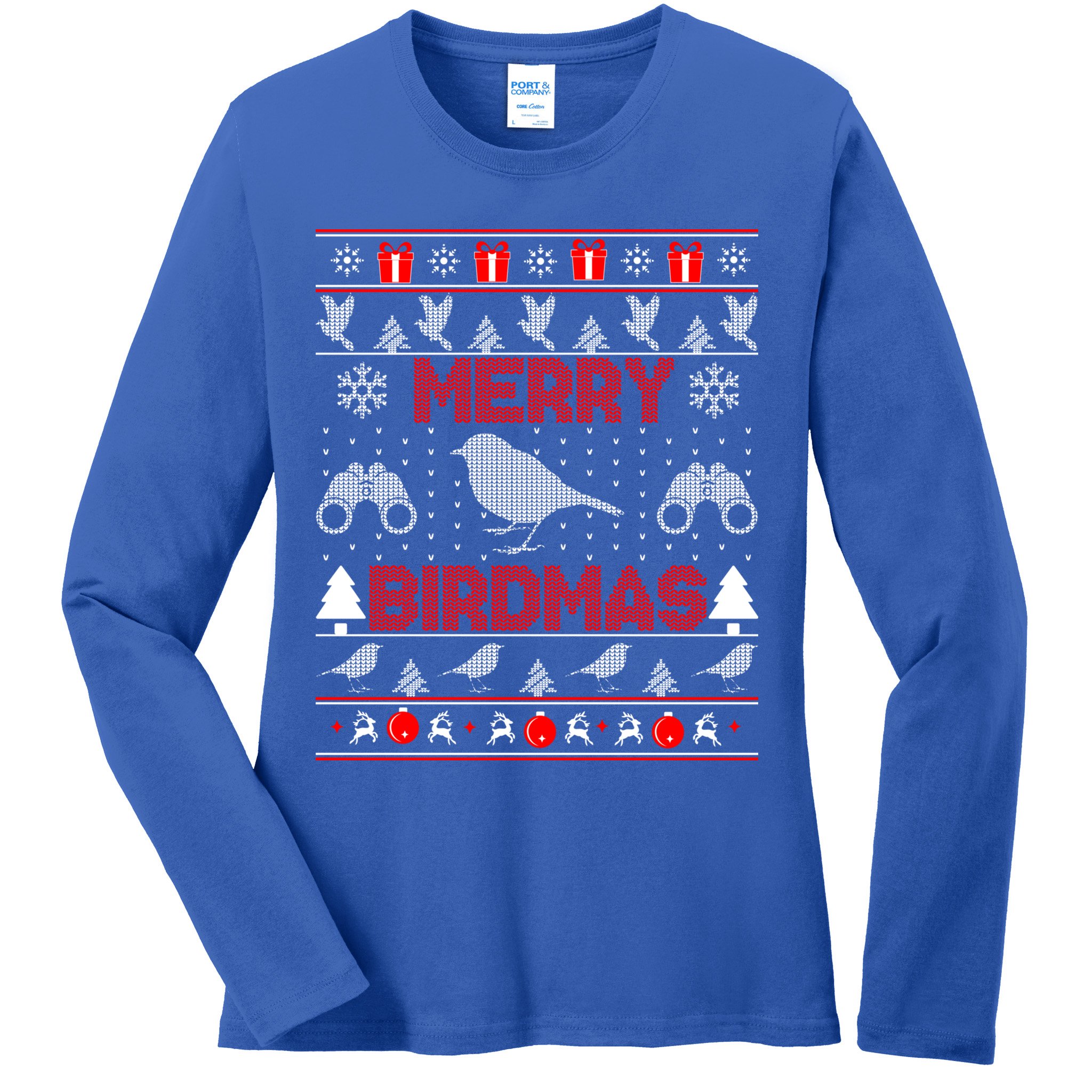 Bird Watching Christmas Birding Merry Birdmas Ugly Sweater Gift Ladies Long Sleeve Shirt