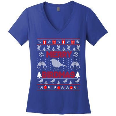 Bird Watching Christmas Birding Merry Birdmas Ugly Sweater Gift Women's V-Neck T-Shirt