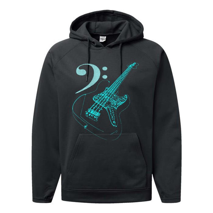 Bass With Clef Neon For Bassists & Bass Player Performance Fleece Hoodie