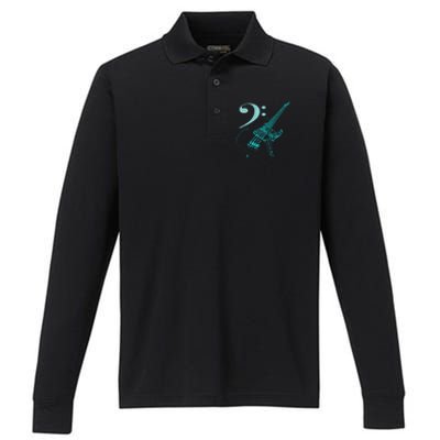 Bass With Clef Neon For Bassists & Bass Player Performance Long Sleeve Polo