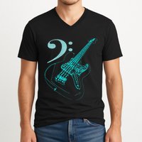 Bass With Clef Neon For Bassists & Bass Player V-Neck T-Shirt