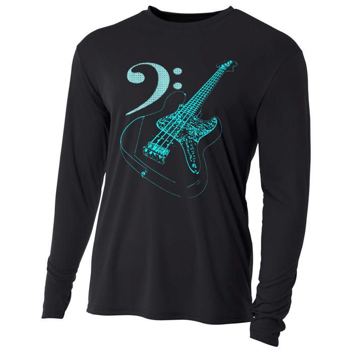 Bass With Clef Neon For Bassists & Bass Player Cooling Performance Long Sleeve Crew