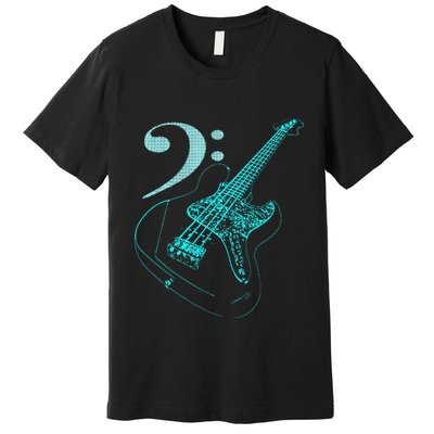 Bass With Clef Neon For Bassists & Bass Player Premium T-Shirt