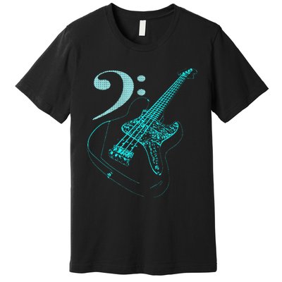 Bass With Clef Neon For Bassists & Bass Player Premium T-Shirt