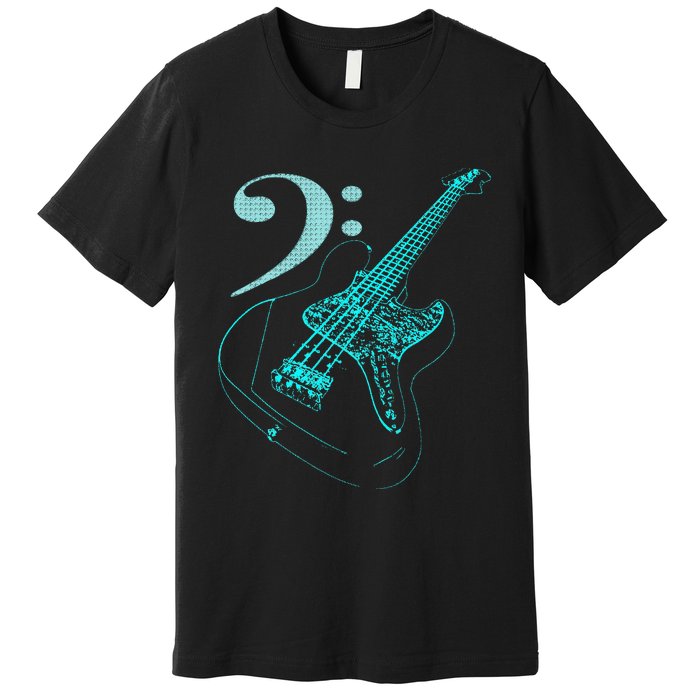 Bass With Clef Neon For Bassists & Bass Player Premium T-Shirt