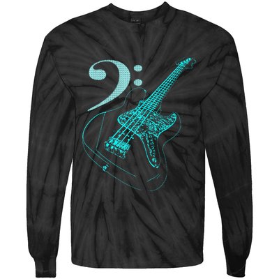 Bass With Clef Neon For Bassists & Bass Player Tie-Dye Long Sleeve Shirt