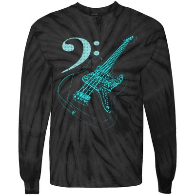 Bass With Clef Neon For Bassists & Bass Player Tie-Dye Long Sleeve Shirt