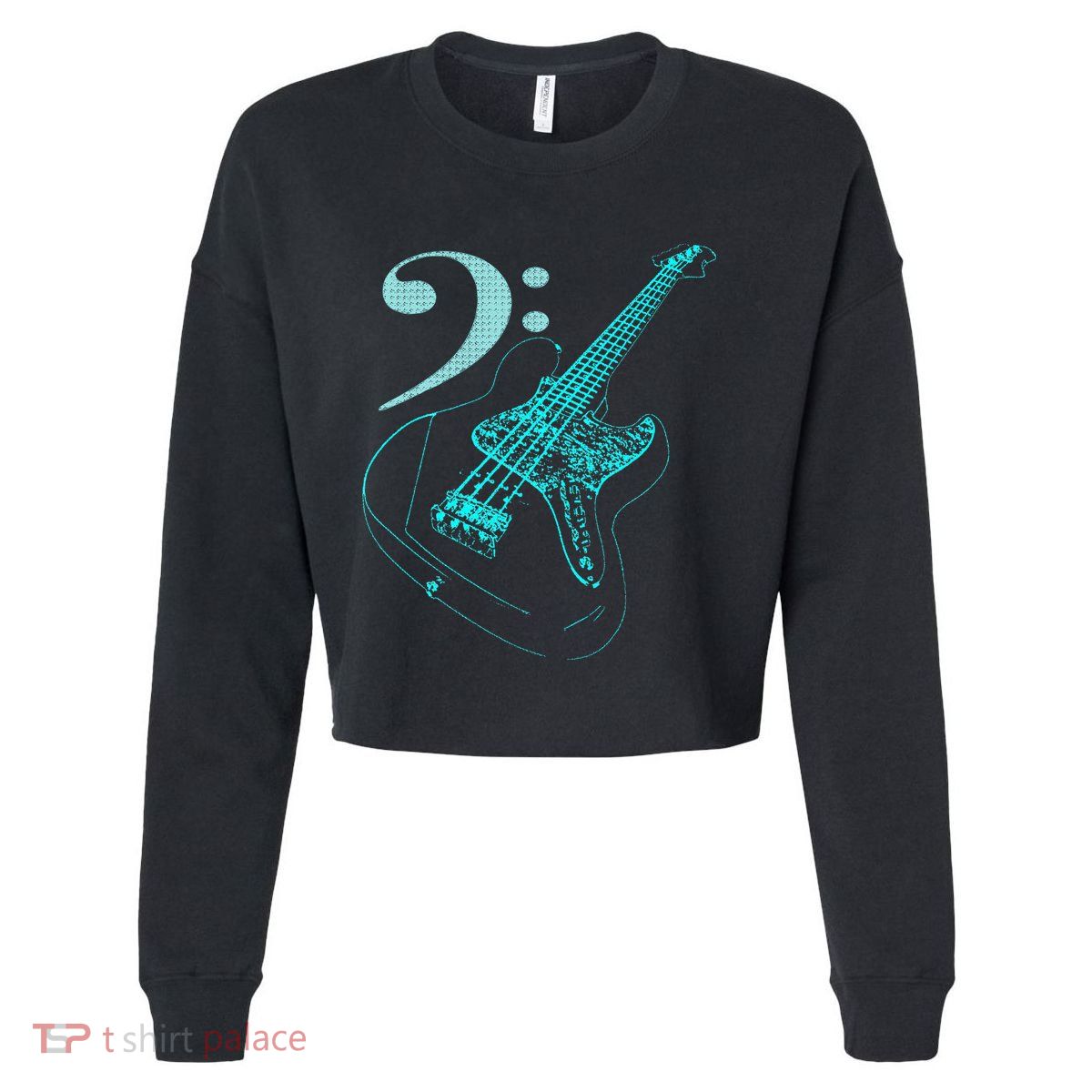 Bass With Clef Neon For Bassists & Bass Player Cropped Pullover Crew