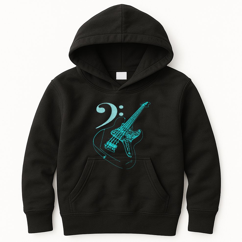 Bass With Clef Neon For Bassists & Bass Player Kids Hoodie