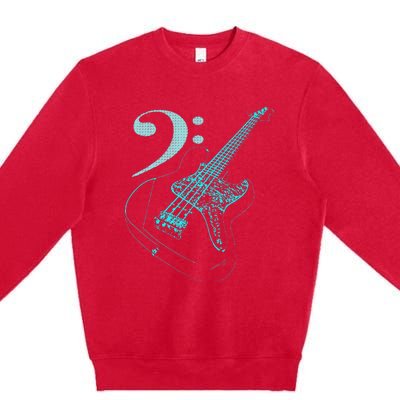 Bass With Clef Neon For Bassists & Bass Player Premium Crewneck Sweatshirt