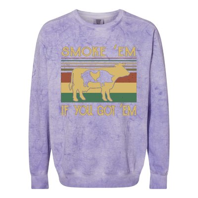 Barbecue With Cow Pig And Chicken Smoke ’Em If You Got ’Em Retro Colorblast Crewneck Sweatshirt