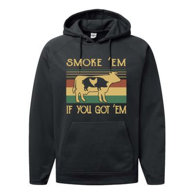 Barbecue With Cow Pig And Chicken Smoke ’Em If You Got ’Em Retro Performance Fleece Hoodie