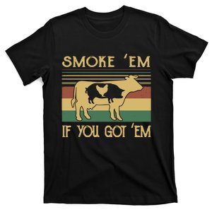 Barbecue With Cow Pig And Chicken Smoke ’Em If You Got ’Em Retro T-Shirt