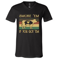 Barbecue With Cow Pig And Chicken Smoke ’Em If You Got ’Em Retro V-Neck T-Shirt