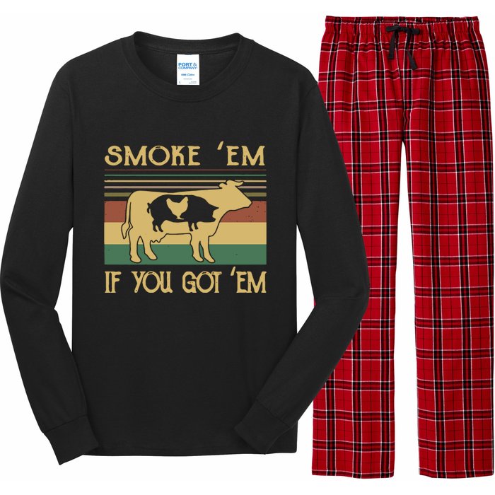 Barbecue With Cow Pig And Chicken Smoke ’Em If You Got ’Em Retro Long Sleeve Pajama Set