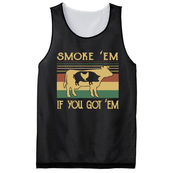 Barbecue With Cow Pig And Chicken Smoke ’Em If You Got ’Em Retro Mesh Reversible Basketball Jersey Tank