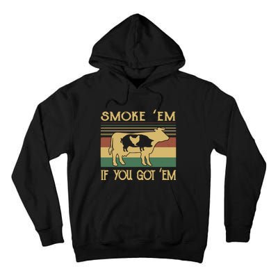 Barbecue With Cow Pig And Chicken Smoke ’Em If You Got ’Em Retro Tall Hoodie