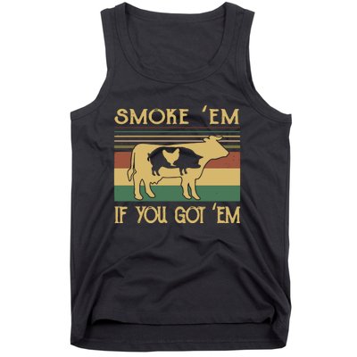 Barbecue With Cow Pig And Chicken Smoke ’Em If You Got ’Em Retro Tank Top