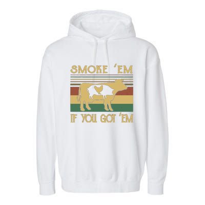 Barbecue With Cow Pig And Chicken Smoke ’Em If You Got ’Em Retro Garment-Dyed Fleece Hoodie