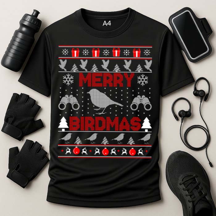 Bird Watching Christmas Birding Merry Birdmas Ugly Sweater Cooling Performance Crew T-Shirt