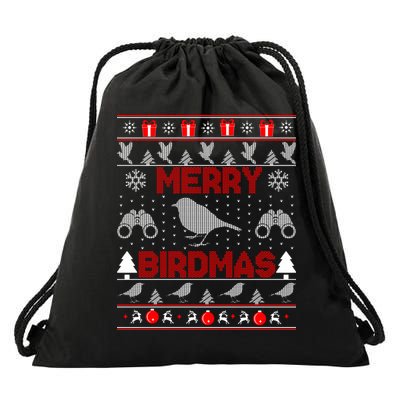 Bird Watching Christmas Birding Merry Birdmas Ugly Sweater Drawstring Bag