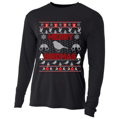 Bird Watching Christmas Birding Merry Birdmas Ugly Sweater Cooling Performance Long Sleeve Crew