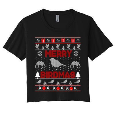 Bird Watching Christmas Birding Merry Birdmas Ugly Sweater Crop Top