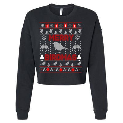 Bird Watching Christmas Birding Merry Birdmas Ugly Sweater Cropped Pullover Crew