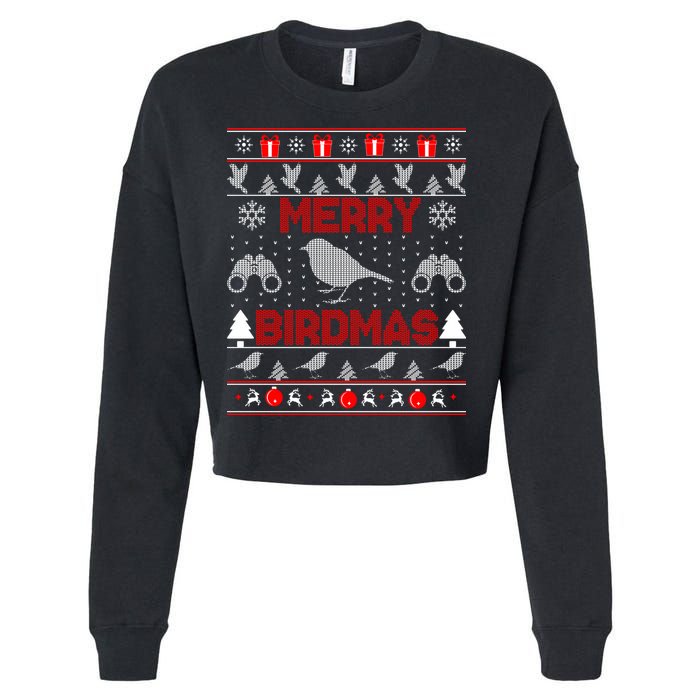 Bird Watching Christmas Birding Merry Birdmas Ugly Sweater Cropped Pullover Crew