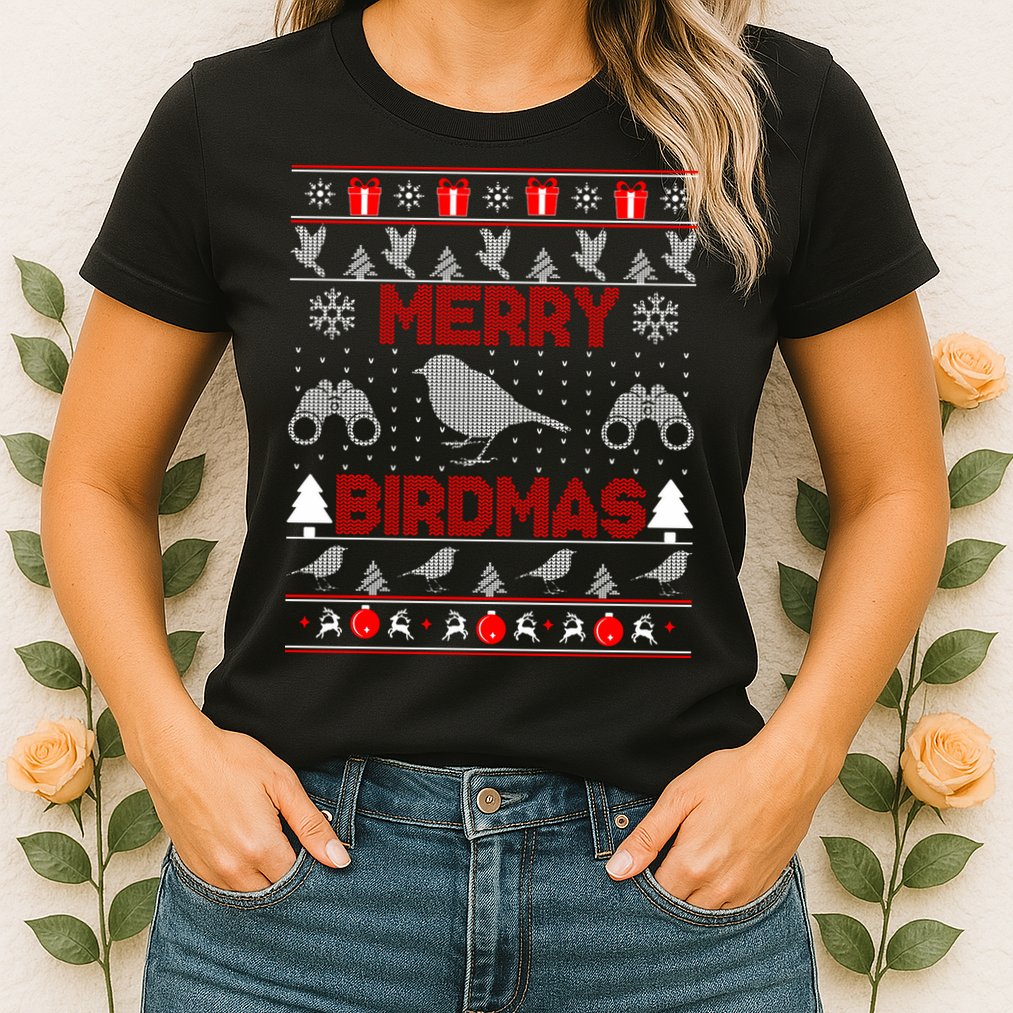 Bird Watching Christmas Birding Merry Birdmas Ugly Sweater Womens T-Shirt