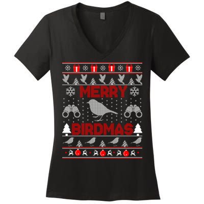 Bird Watching Christmas Birding Merry Birdmas Ugly Sweater Women's V-Neck T-Shirt