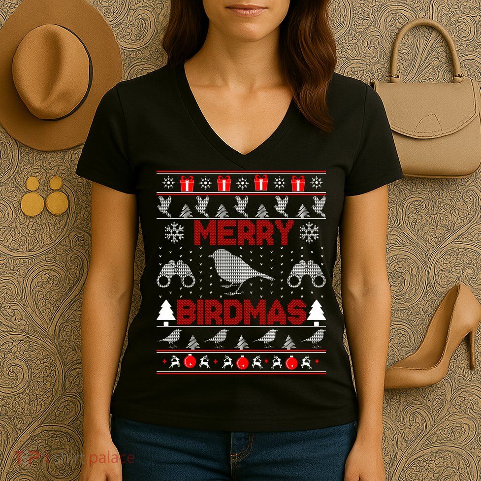 Bird Watching Christmas Birding Merry Birdmas Ugly Sweater Women's V-Neck T-Shirt