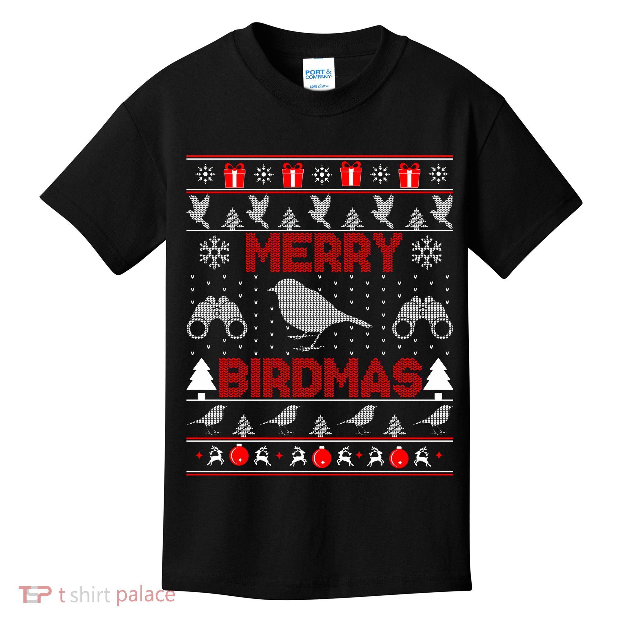 Bird Watching Christmas Birding Merry Birdmas Ugly Sweater Kids T-Shirt