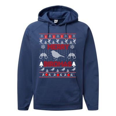 Bird Watching Christmas Birding Merry Birdmas Ugly Swea Performance Fleece Hoodie