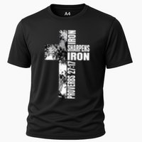 Black White Cross Iron Sharpens Iron Verse Christian Couples Cooling Performance Crew T-Shirt