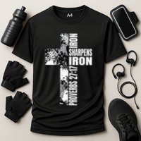 Black White Cross Iron Sharpens Iron Verse Christian Couples Cooling Performance Crew T-Shirt