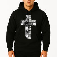 Black White Cross Iron Sharpens Iron Verse Christian Couples Hoodie