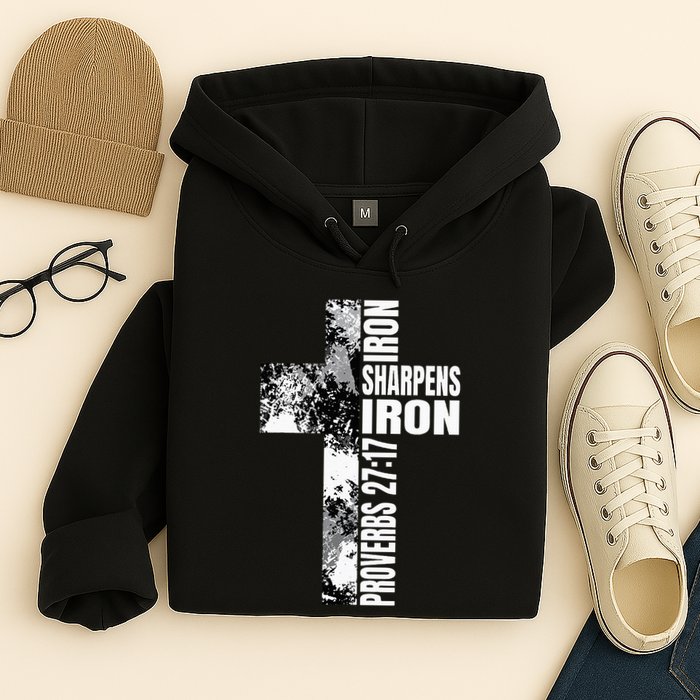 Black White Cross Iron Sharpens Iron Verse Christian Couples Hoodie