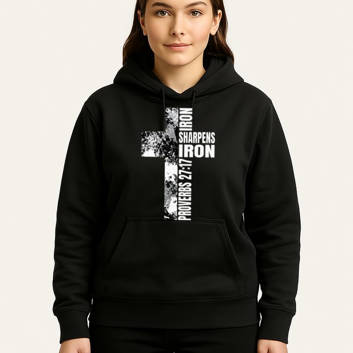 Black White Cross Iron Sharpens Iron Verse Christian Couples Hoodie