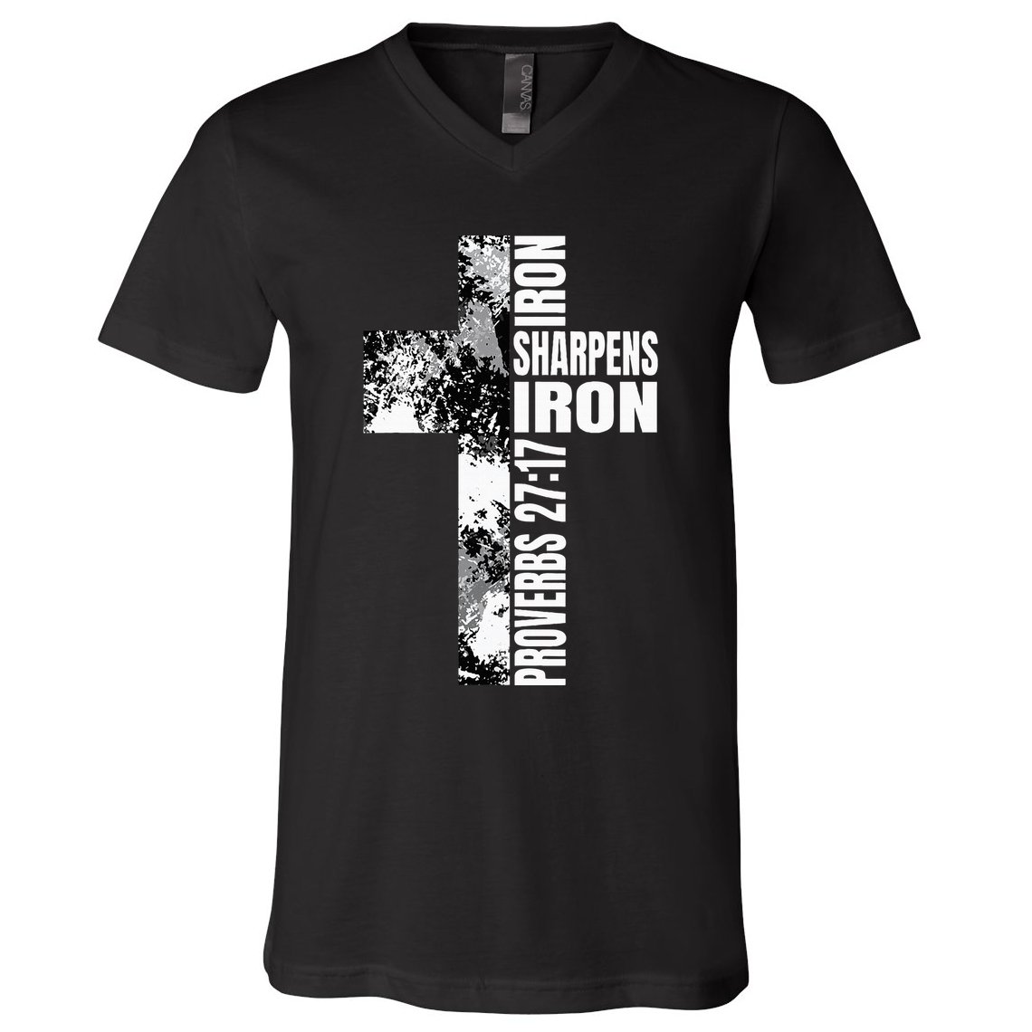 Black White Cross Iron Sharpens Iron Verse Christian Couples V-Neck T-Shirt