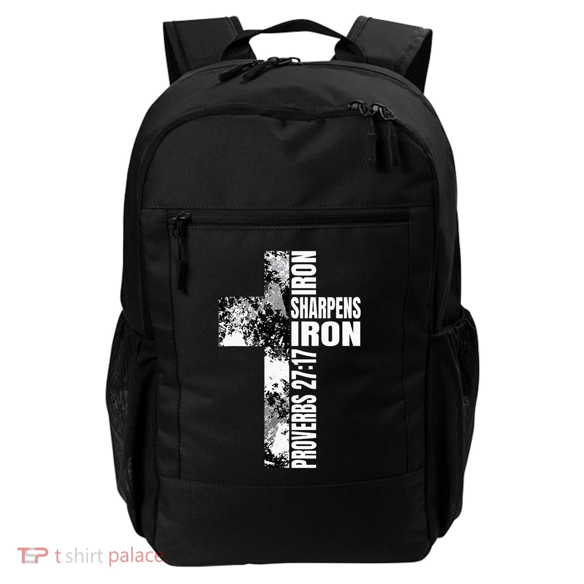 Black White Cross Iron Sharpens Iron Verse Christian Couples Backpack