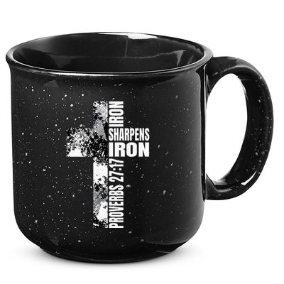 Black White Cross Iron Sharpens Iron Verse Christian Couples 15oz Campfire Ceramic Mug