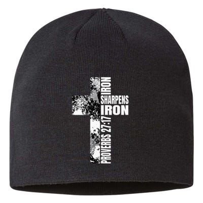 Black White Cross Iron Sharpens Iron Verse Christian Couples Sustainable Beanie