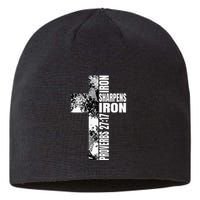 Black White Cross Iron Sharpens Iron Verse Christian Couples Sustainable Beanie