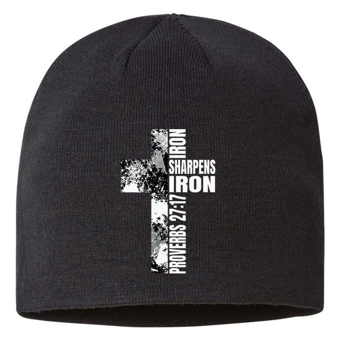 Black White Cross Iron Sharpens Iron Verse Christian Couples Sustainable Beanie
