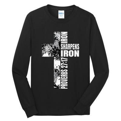 Black White Cross Iron Sharpens Iron Verse Christian Couples Tall Long Sleeve T-Shirt