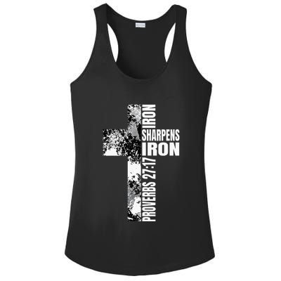 Black White Cross Iron Sharpens Iron Verse Christian Couples Ladies PosiCharge Competitor Racerback Tank