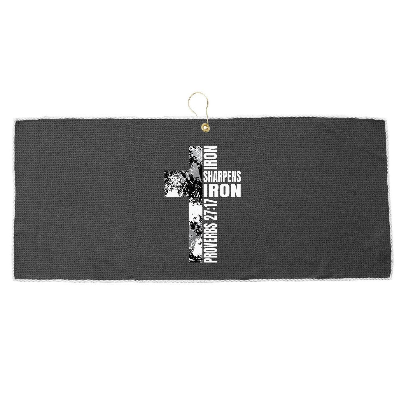 Black White Cross Iron Sharpens Iron Verse Christian Couples Large Microfiber Waffle Golf Towel